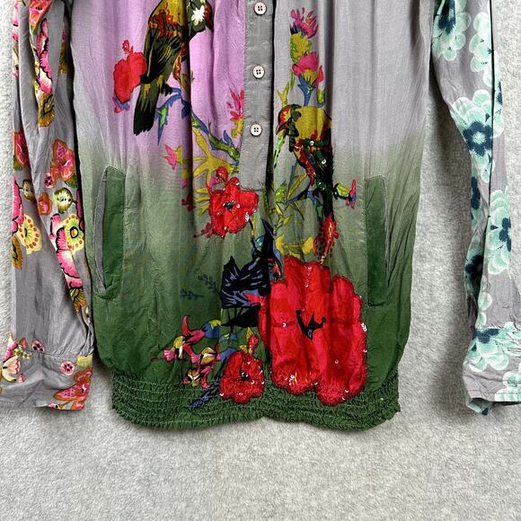 Desigual Y2K Blouse S Vintage Floral Beaded Fairy Grunge Pockets Elastic Waist - Picture 4 of 12